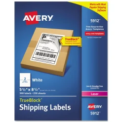 Avery 5.5 in. x 8.5 in. Shipping Labels with TrueBlock Technology for Laser Printers - White (2/Sheet, 250 Sheets/Box)