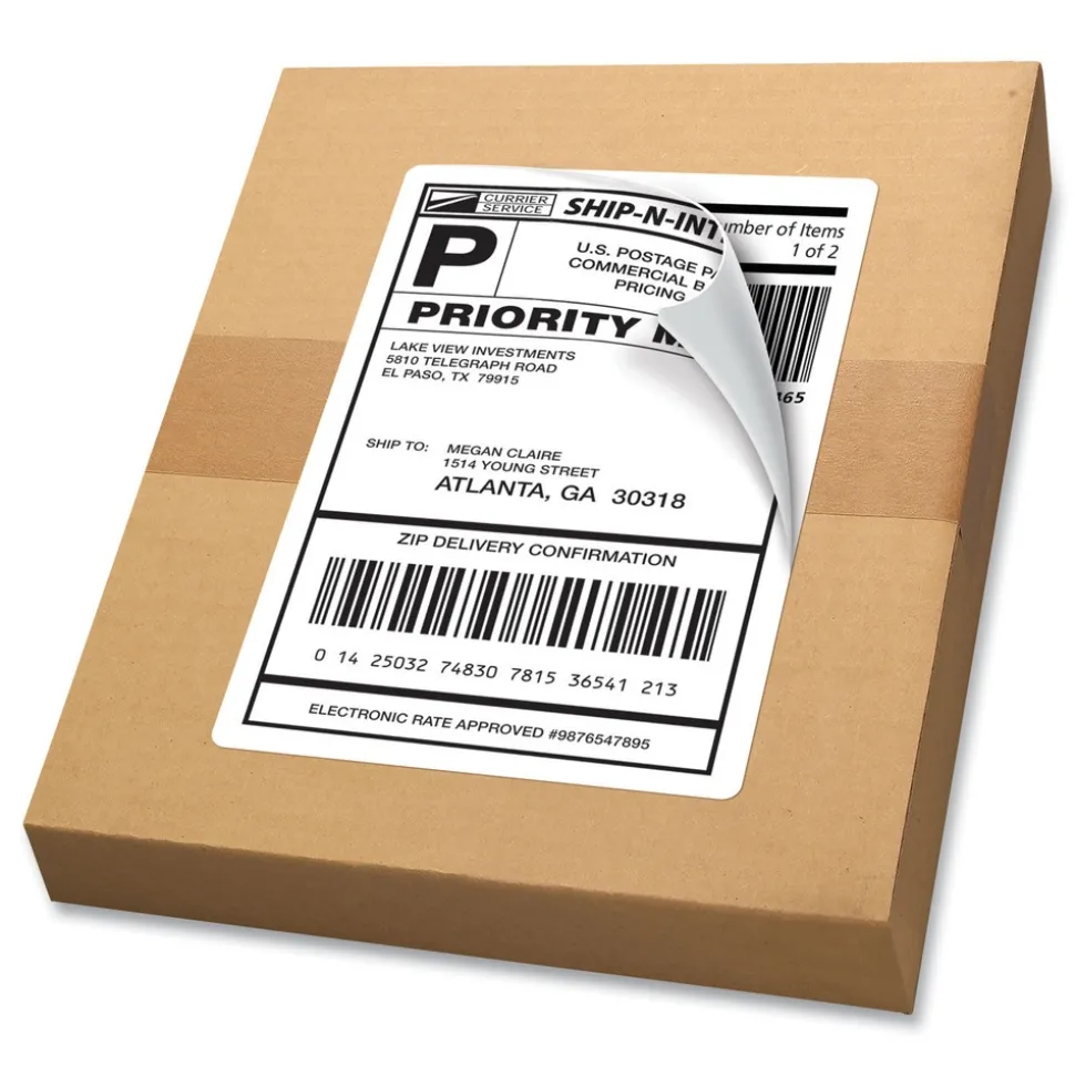 Avery 5.5 in. x 8.5 in. Shipping Labels with TrueBlock Technology for Laser Printers - White (2/Sheet, 250 Sheets/Box)