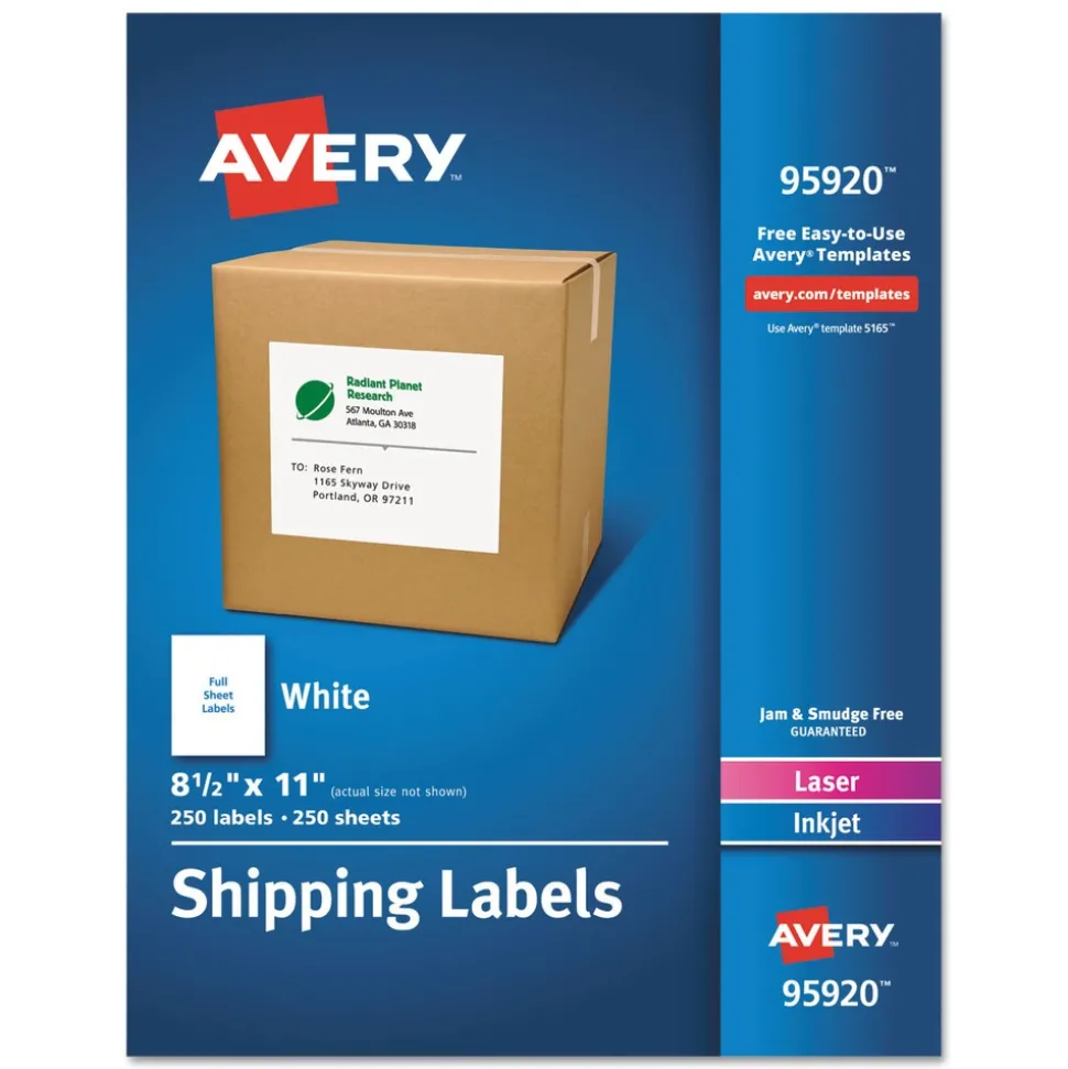 Avery 8.5 in. x 11 in. Shipping Labels-Bulk Packs for Inkjet/Laser Printers - White (250/Box)