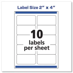 Avery 2 in. x 4 in. Shipping Labels with TrueBlock Technology for Laser Printers - White (10/Sheet, 250 Sheets/Box)