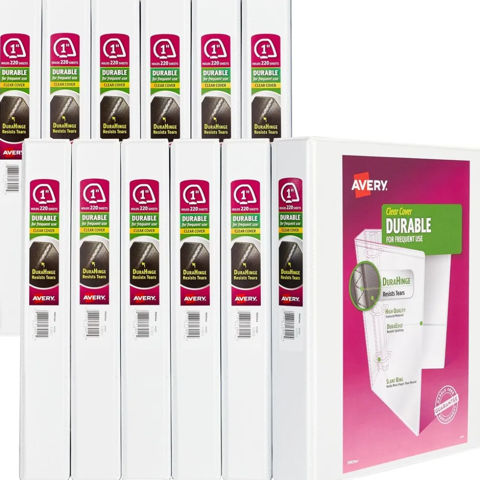 Avery 3 Slant Rings 1 in. Capacity 11 in. x 8.5 in. Durable View Binder with DuraHinge - White (12/Carton)