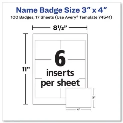 Avery 4 x 3 Top-Load Clip-Style Name Badge Holder with Laser/Inkjet Insert - White (100/Box)