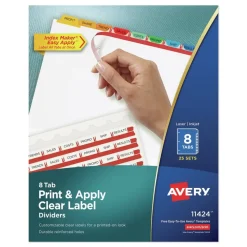 Avery Index Maker 11 in. x 8.5 in. 8-Tab Traditional Color Print and Apply Clear Label Dividers - Assorted (25/Box)