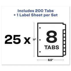 Avery Index Maker 11 in. x 8.5 in. 8-Tab Traditional Color Print and Apply Clear Label Dividers - Assorted (25/Box)