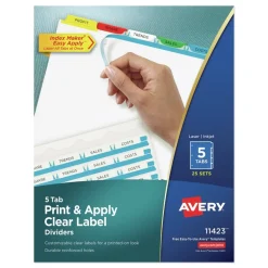 Avery Index Maker 11 in. x 8.5 in. 5-Tab Traditional Color Print and Apply Clear Label Dividers - Assorted (25/Box)