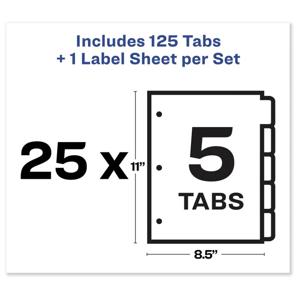 Avery Index Maker 11 in. x 8.5 in. 5-Tab Traditional Color Print and Apply Clear Label Dividers - Assorted (25/Box)