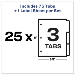 Avery Index Maker 11 in. x 8.5 in. 3-Tab Print and Apply Clear Label Dividers - White (25/Box)