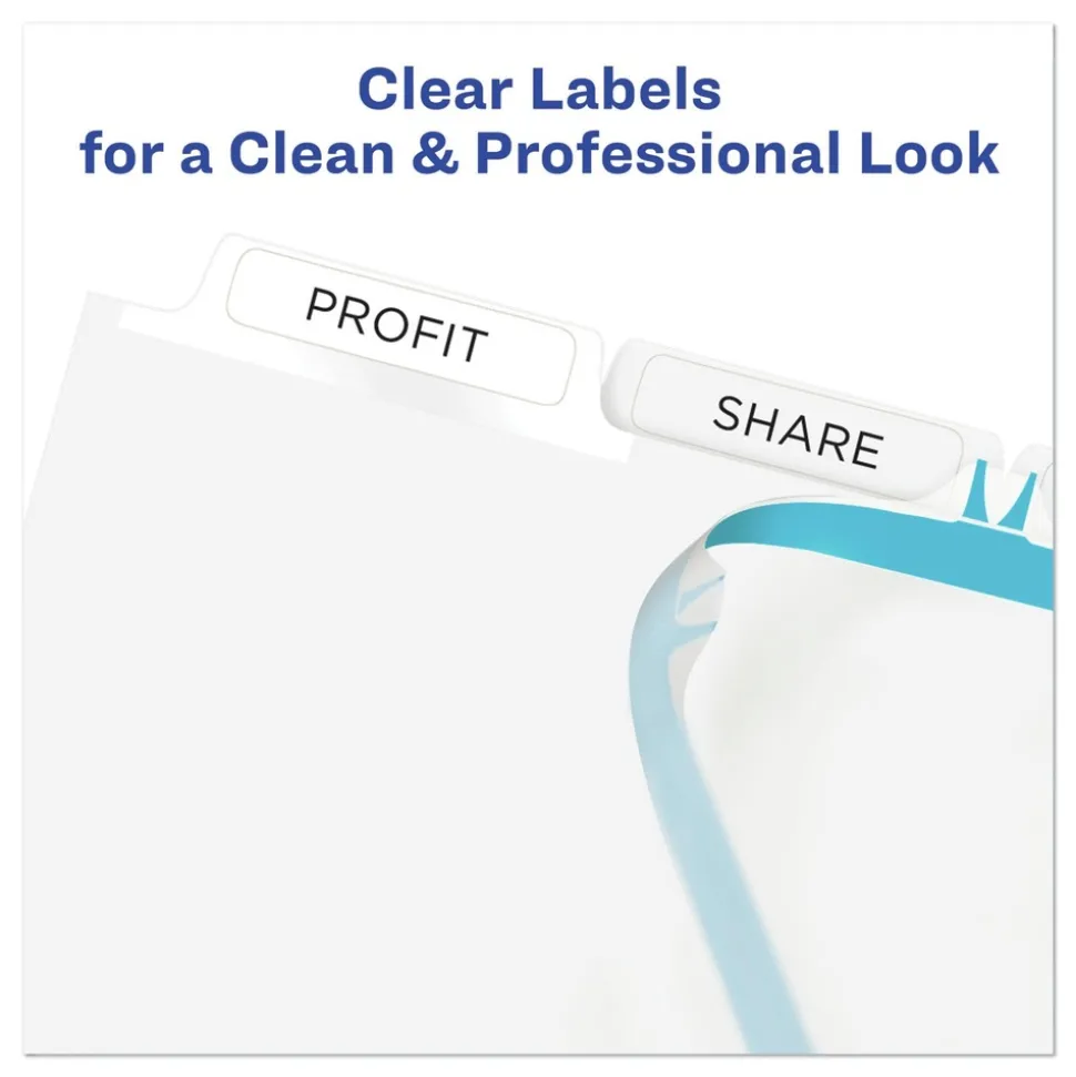Avery Index Maker 11 in. x 8.5 in. 5-Tab Print and Apply Clear Label Dividers - White (25/Box)