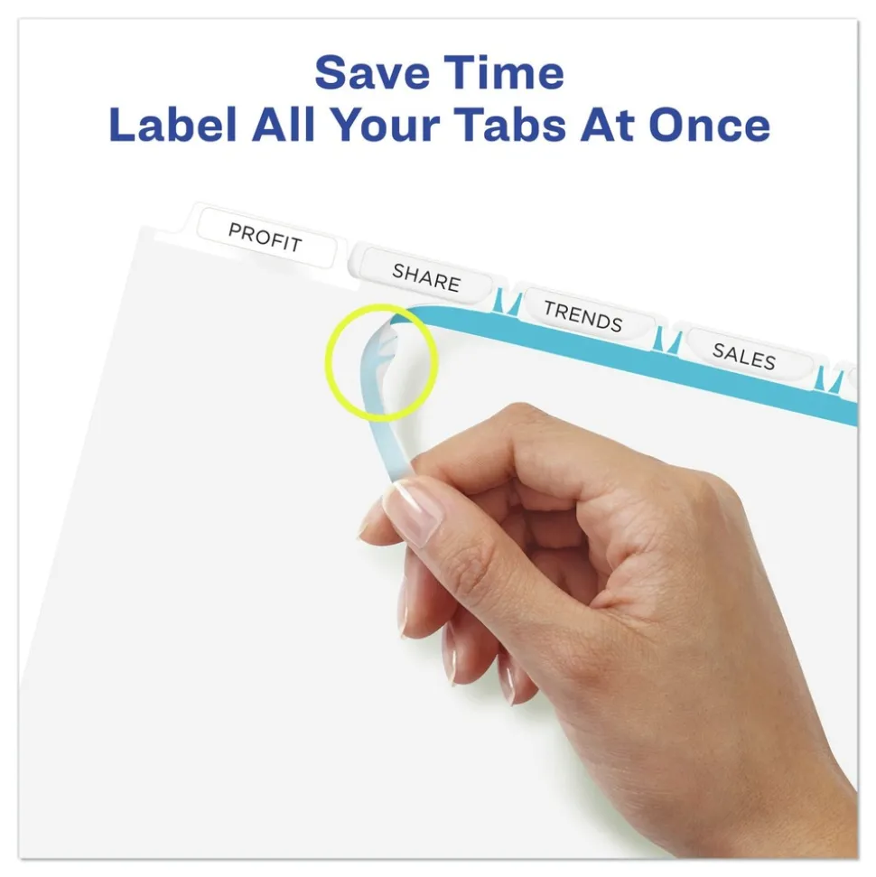 Avery Index Maker 11 in. x 8.5 in. 5-Tab Print and Apply Clear Label Dividers - White (25/Box)