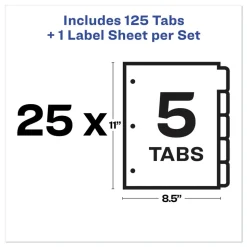 Avery Index Maker 11 in. x 8.5 in. 5-Tab Print and Apply Clear Label Dividers - White (25/Box)