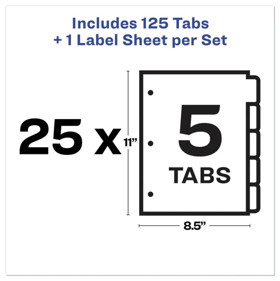 Avery Index Maker 11 in. x 8.5 in. 5-Tab Print and Apply Clear Label Dividers - White (25/Box)