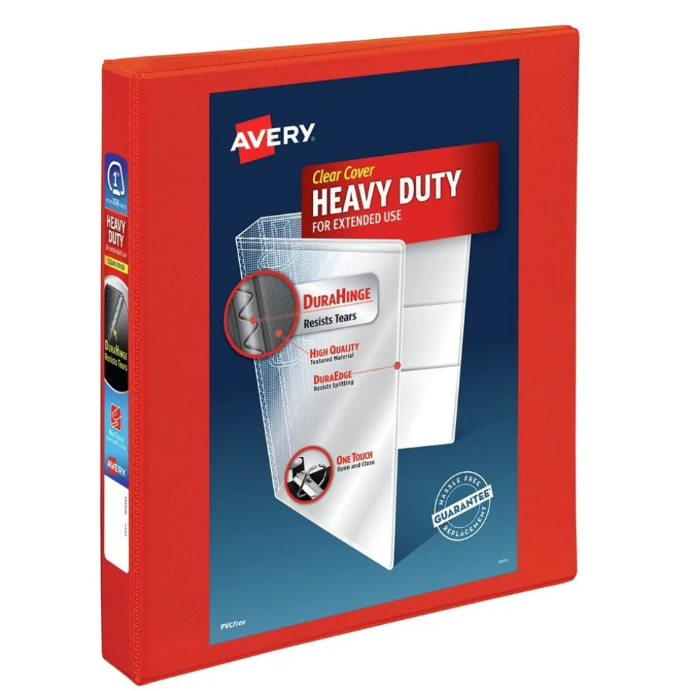 Avery One Touch EZD Rings 3 Rings 1 in. Capacity 11 in. x 8.5 in. Heavy-Duty DuraHinge View Binder - Red (12/Carton)