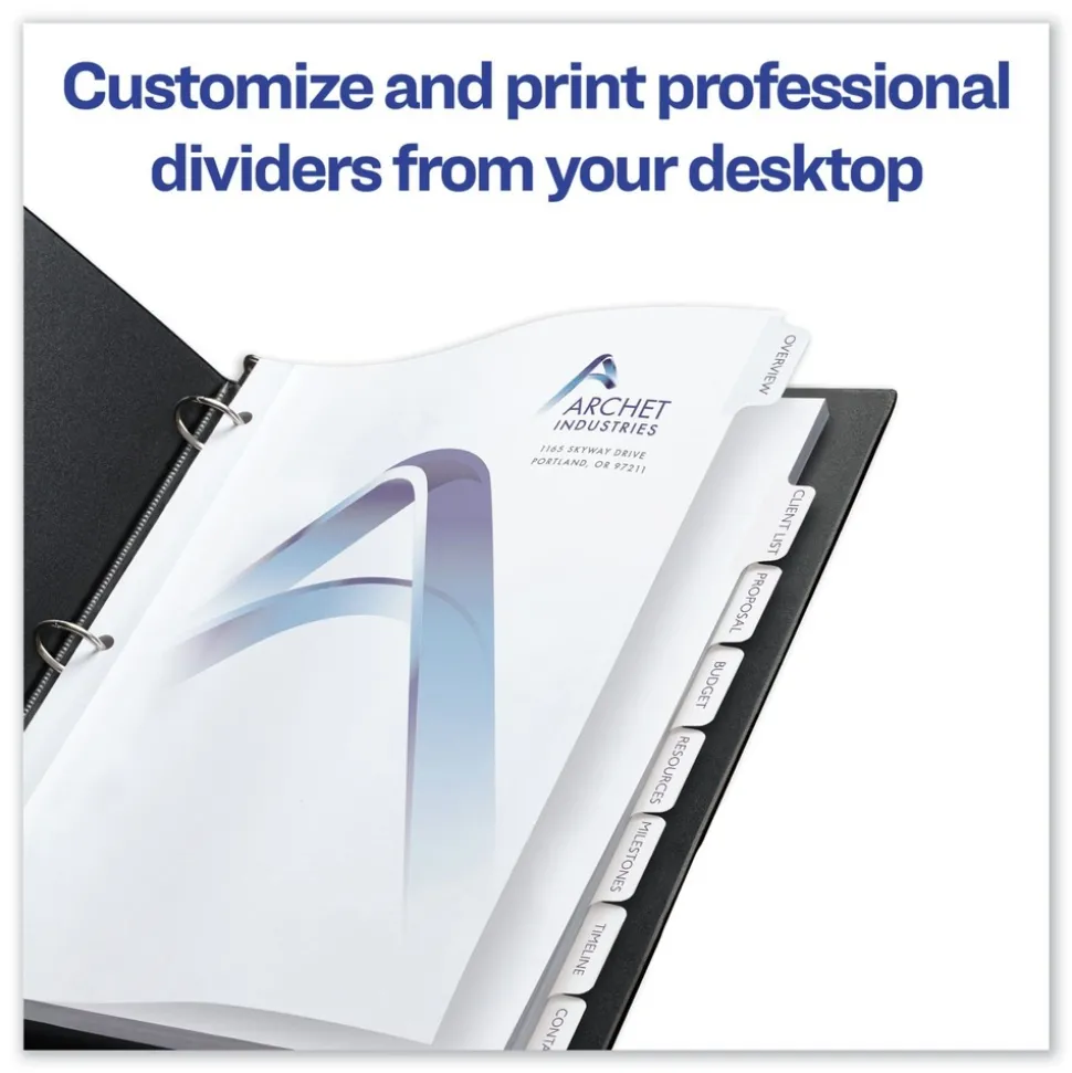 Avery Print-On 11 in. x 8.5 in. 8-Tab 3-Hole Customizable Punched Dividers - White (200/Pack)
