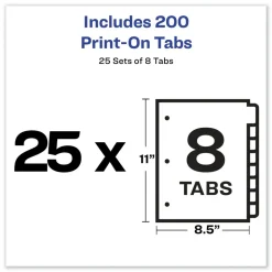 Avery Print-On 11 in. x 8.5 in. 8-Tab 3-Hole Customizable Punched Dividers - White (200/Pack)