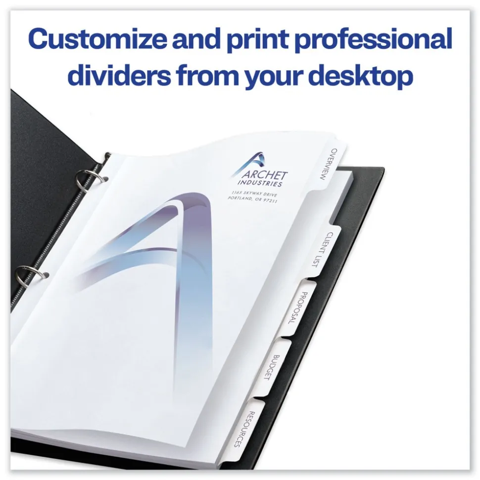 Avery Print-On 11 in. x 8.5 in. 5-Tab 3-Hole Customizable Punched Dividers - White (125/Pack)
