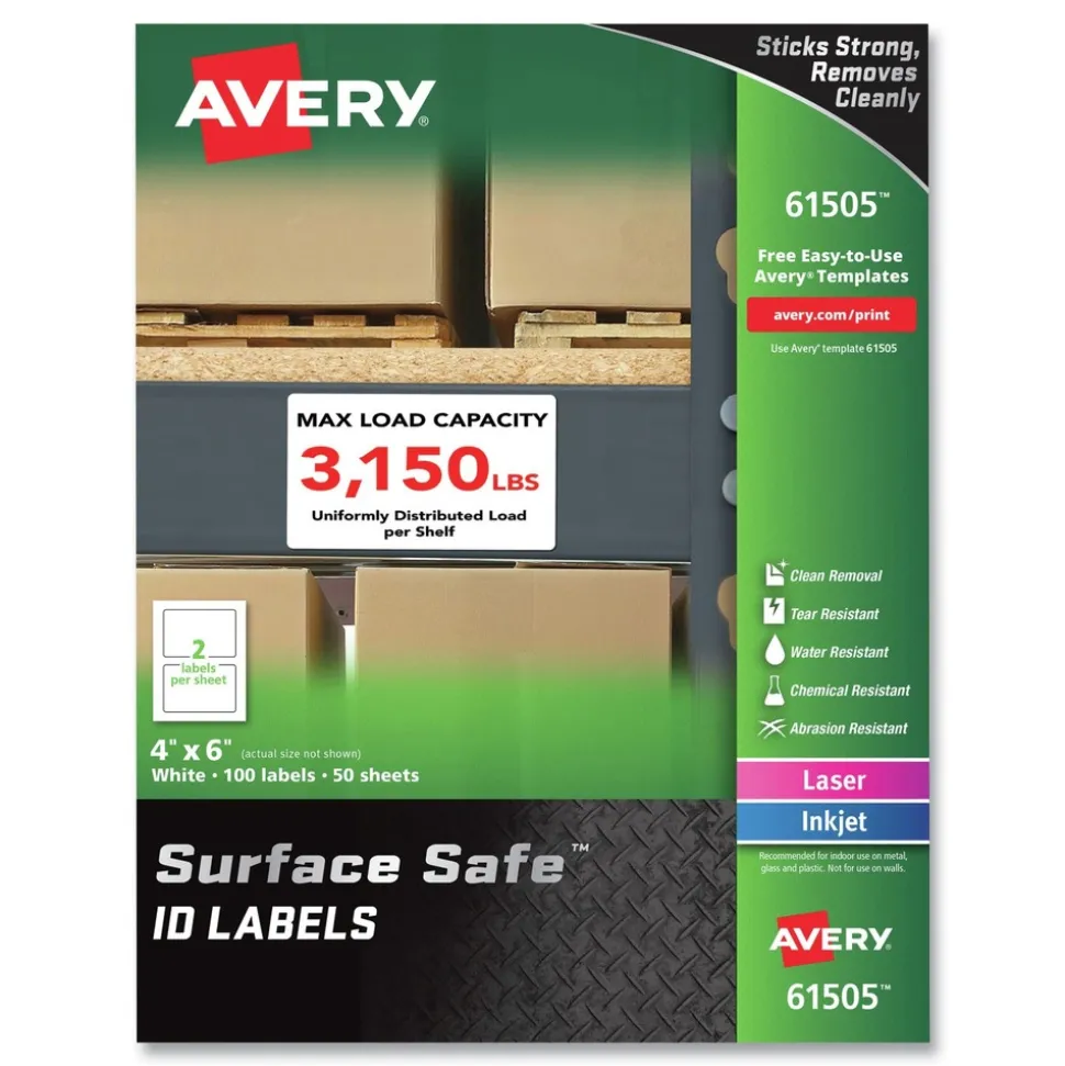 Avery Surface Safe 4 in. x 6 in. ID Labels - White (100/Box)