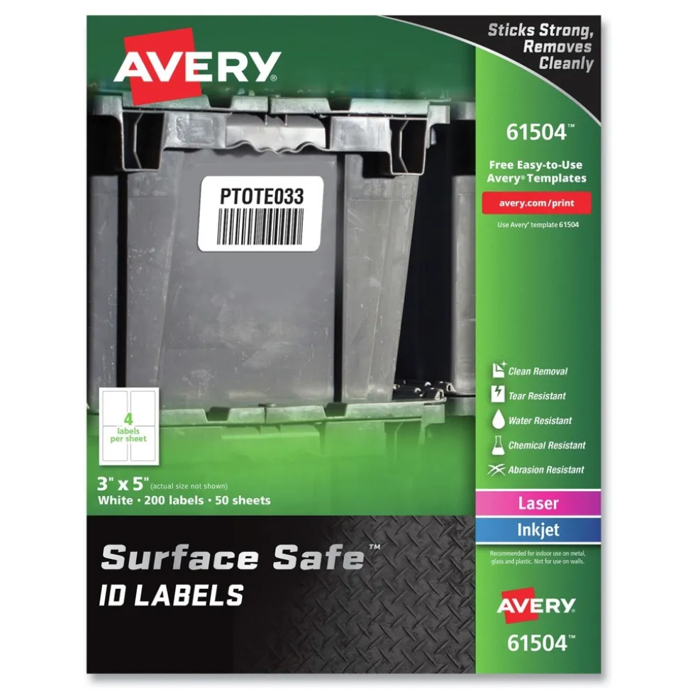 Avery Surface Safe 3 in. x 5 in. ID Labels - White (200/Box)