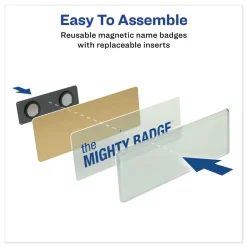 Avery The Mighty Badge 3 in. x 1 in. Horizontal Inkjet Name Badge Holder Kit - Gold (10/Pack)