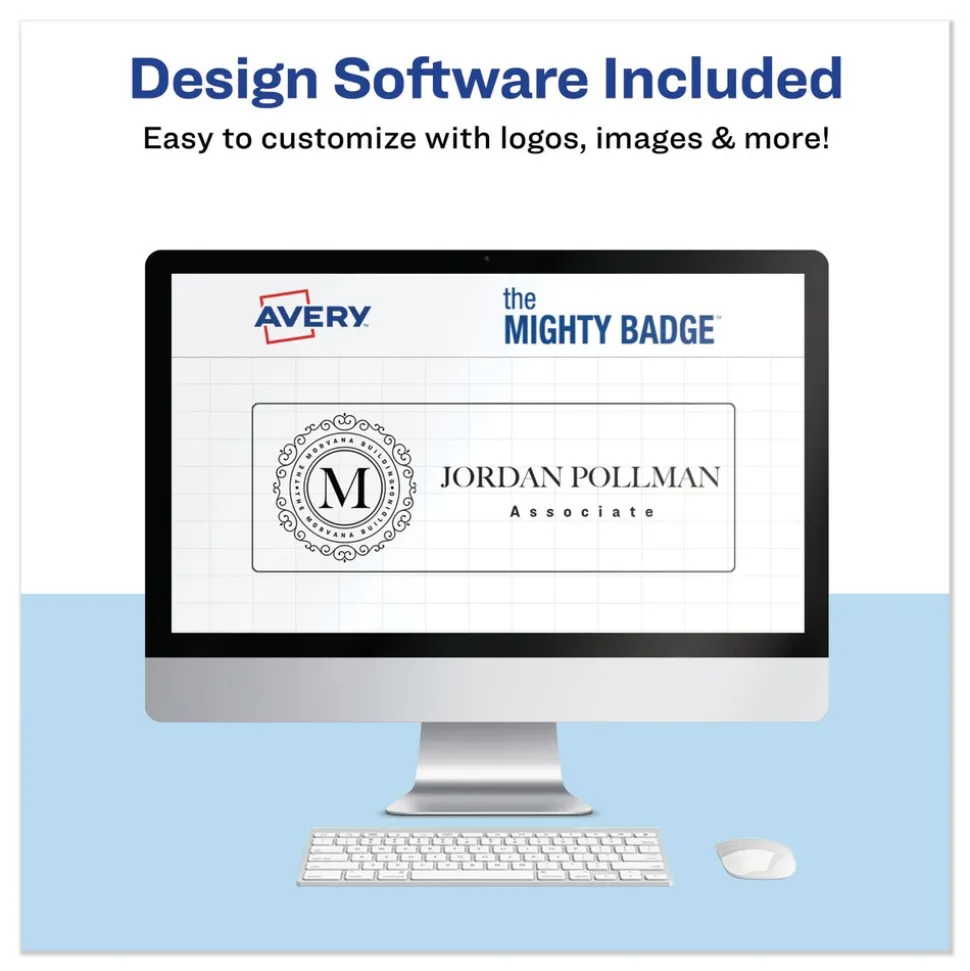 Avery The Mighty Badge 3 in. x 1 in. Horizontal Inkjet Name Badge Holder Kit - Gold (10/Pack)