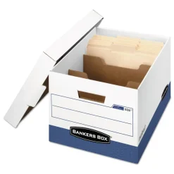 Bankers Box 12.75 in. x 16.5 in. x 10.38 in. R-KIVE Heavy-Duty Letter/Legal Storage Boxes with Dividers - White/Blue (12/Carton)