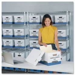 Bankers Box 12.75 in. x 16.5 in. x 10.38 in. R-KIVE Heavy-Duty Letter/Legal Storage Boxes with Dividers - White/Blue (12/Carton)