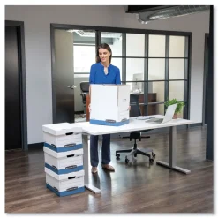 Bankers Box 12.75 in. x 16.5 in. x 10.38 in. R-KIVE Heavy-Duty Letter/Legal Storage Boxes with Dividers - White/Blue (12/Carton)