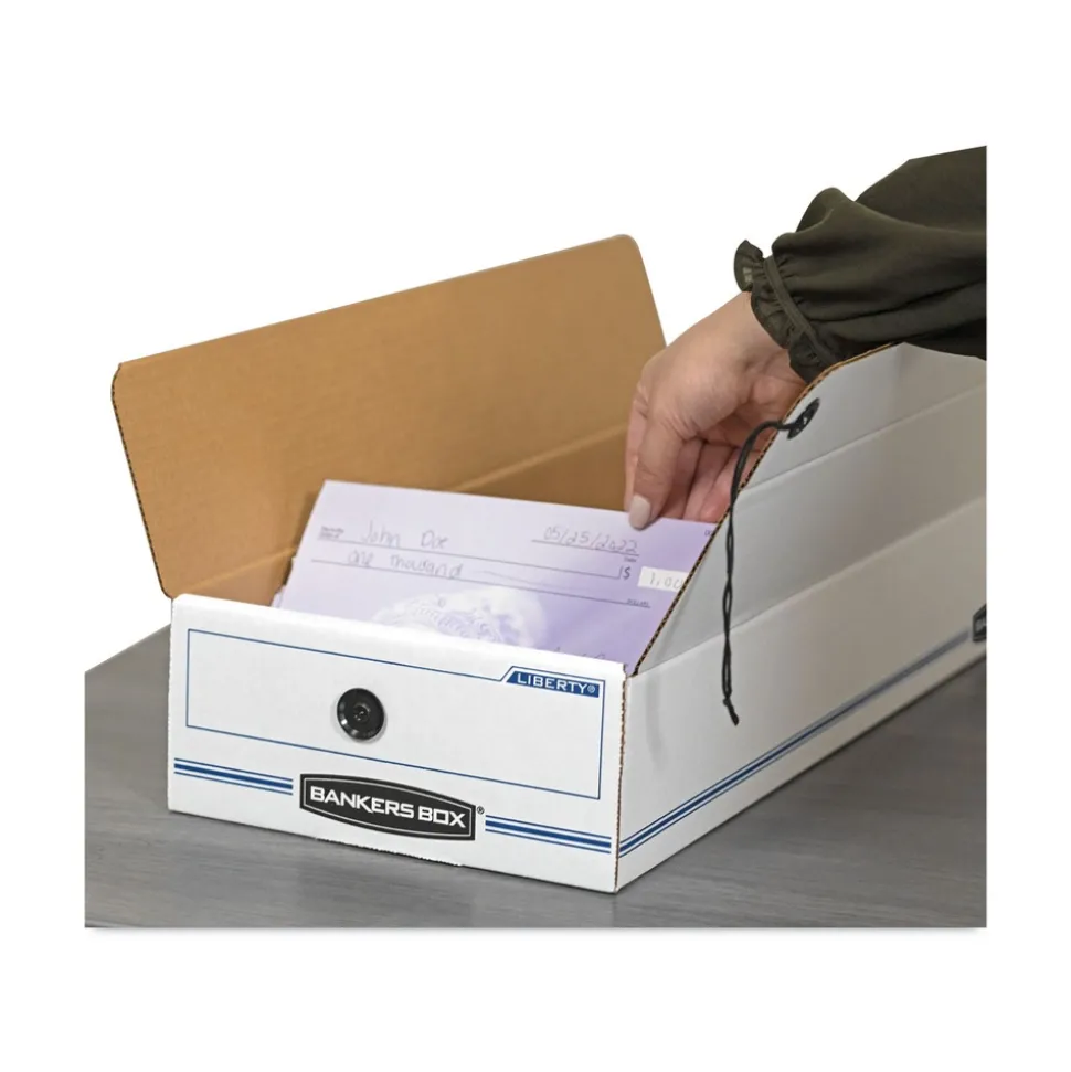 Bankers Box LIBERTY 9.5 in. x 23.75 in. x 4.5 in. Check and Form Boxes - White/Blue (12/Carton)