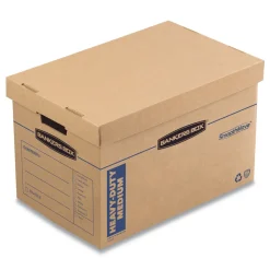 Bankers Box SmoothMove 12.25 in. x 18.5 in. x 12 in. Maximum Strength Moving/Storage Boxes - Medium, Brown/Blue (8/Carton)