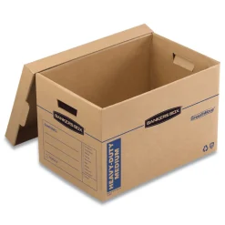 Bankers Box SmoothMove 12.25 in. x 18.5 in. x 12 in. Maximum Strength Moving/Storage Boxes - Medium, Brown/Blue (8/Carton)