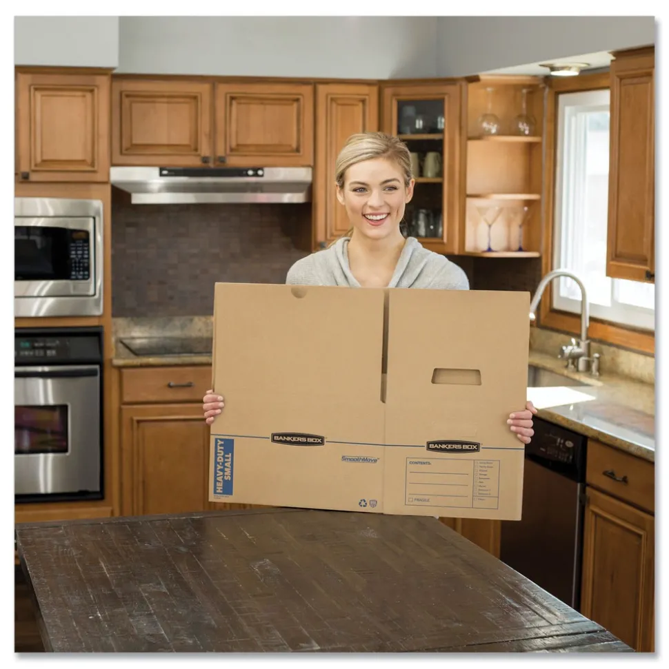 Bankers Box SmoothMove 12.25 in. x 18.5 in. x 12 in. Maximum Strength Moving/Storage Boxes - Medium, Brown/Blue (8/Carton)