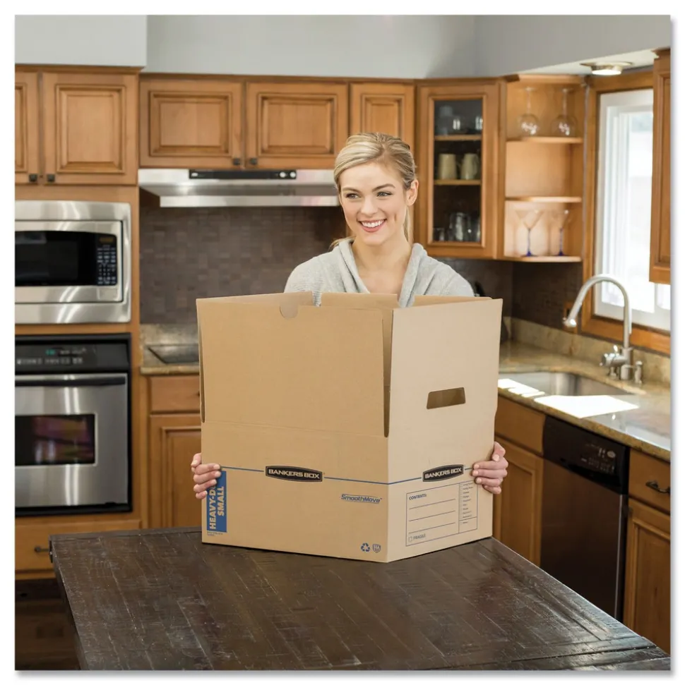 Bankers Box SmoothMove 12.25 in. x 18.5 in. x 12 in. Maximum Strength Moving/Storage Boxes - Medium, Brown/Blue (8/Carton)