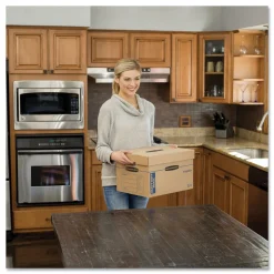 Bankers Box SmoothMove 12.25 in. x 18.5 in. x 12 in. Maximum Strength Moving/Storage Boxes - Medium, Brown/Blue (8/Carton)