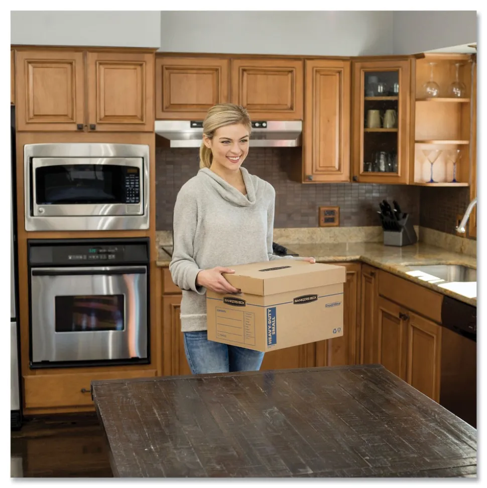 Bankers Box SmoothMove 12.25 in. x 18.5 in. x 12 in. Maximum Strength Moving/Storage Boxes - Medium, Brown/Blue (8/Carton)