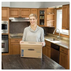 Bankers Box SmoothMove 12.25 in. x 18.5 in. x 12 in. Maximum Strength Moving/Storage Boxes - Medium, Brown/Blue (8/Carton)