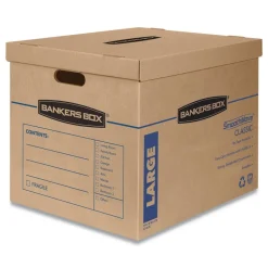 Bankers Box SmoothMove 17 in. x 21 in. x 17 in. Half Slotted Container Classic Moving/Storage Boxes - Large, Brown/Blue (5/Carton)