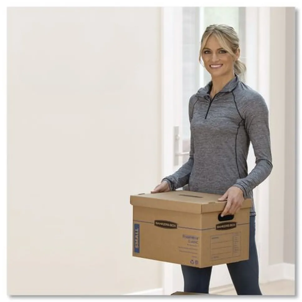 Bankers Box SmoothMove 17 in. x 21 in. x 17 in. Half Slotted Container Classic Moving/Storage Boxes - Large, Brown/Blue (5/Carton)