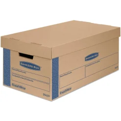 Bankers Box SmoothMove 12 in. x 24 in. x 10 in. Prime Moving/Storage Boxes with Lift-Off Lid - Small/Brown/Blue (8/Carton)