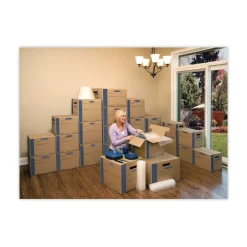 Bankers Box SmoothMove 12 in. x 24 in. x 10 in. Prime Moving/Storage Boxes with Lift-Off Lid - Small/Brown/Blue (8/Carton)