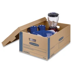 Bankers Box SmoothMove 15 in. x 24 in. x 10 in. Prime Moving/Storage Boxes with Lift-Off Lid - Large/Brown/Blue (8/Carton)