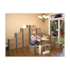 Bankers Box SmoothMove 15 in. x 24 in. x 10 in. Prime Moving/Storage Boxes with Lift-Off Lid - Large/Brown/Blue (8/Carton)