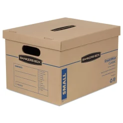 Bankers Box SmoothMove 12 in. x 15 in. x 10 in. Classic Moving/Storage Boxes - Small, Brown/Blue (20/Carton)