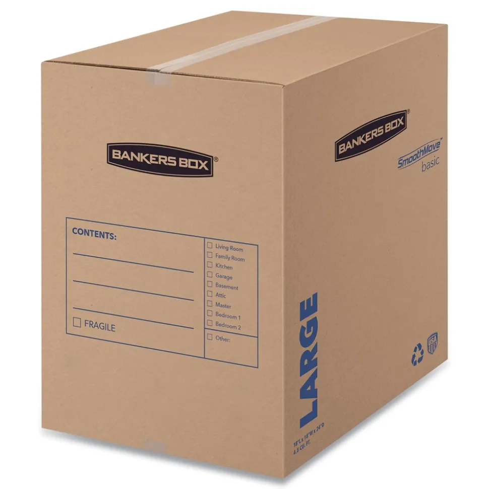 Bankers Box SmoothMove 18 in. x 18 in. x 24 in. Basic Moving/Storage Boxes - Large, Brown/Blue (15/Carton)