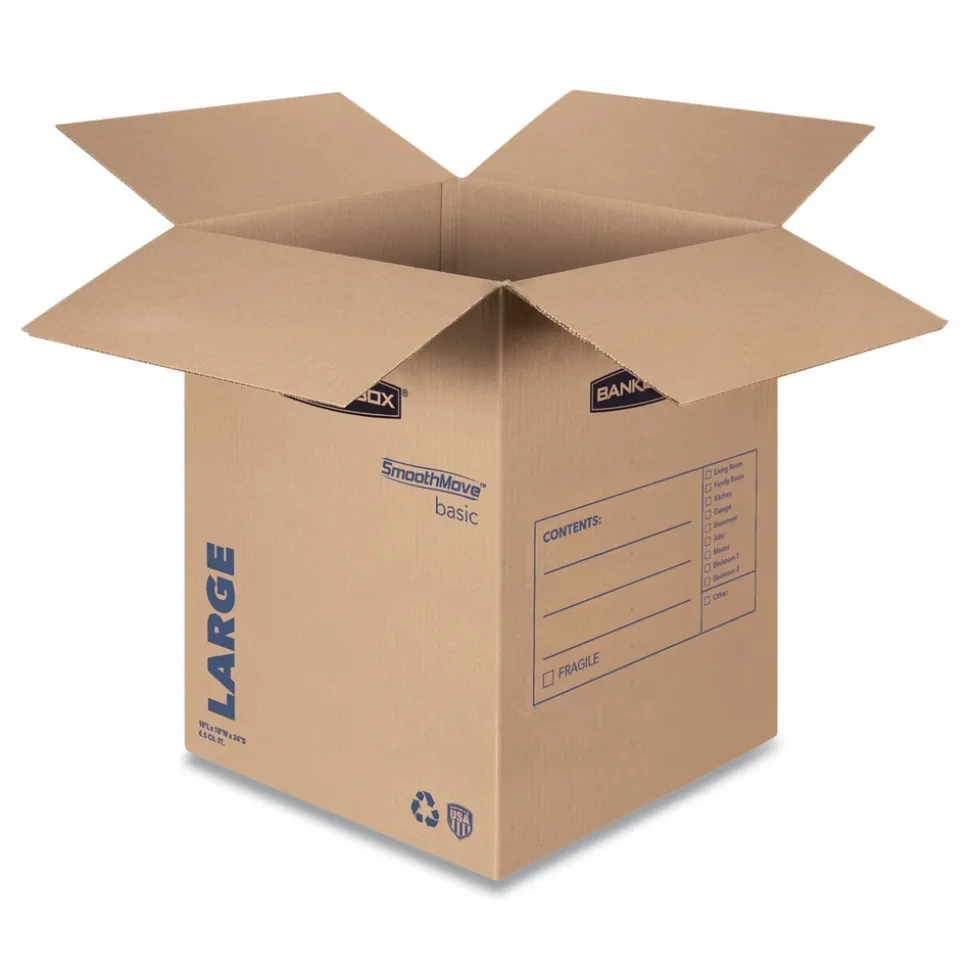 Bankers Box SmoothMove 18 in. x 18 in. x 24 in. Basic Moving/Storage Boxes - Large, Brown/Blue (15/Carton)