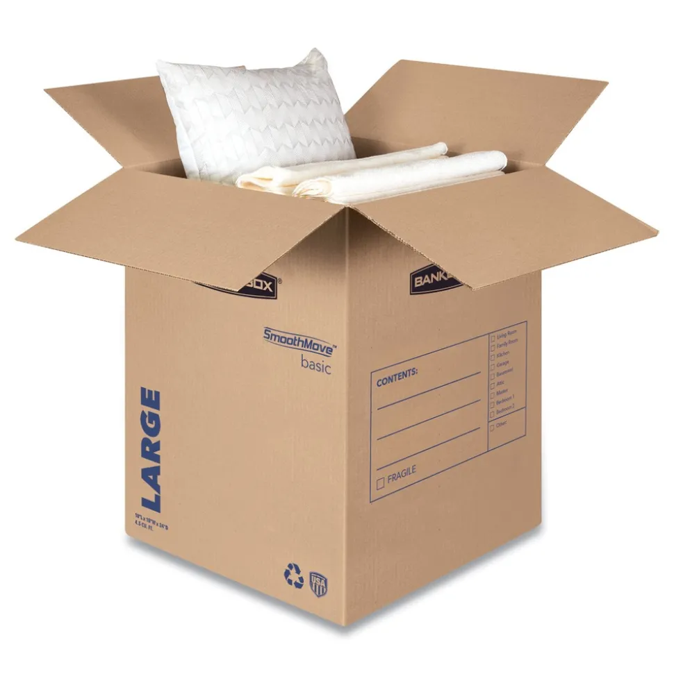 Bankers Box SmoothMove 18 in. x 18 in. x 24 in. Basic Moving/Storage Boxes - Large, Brown/Blue (15/Carton)