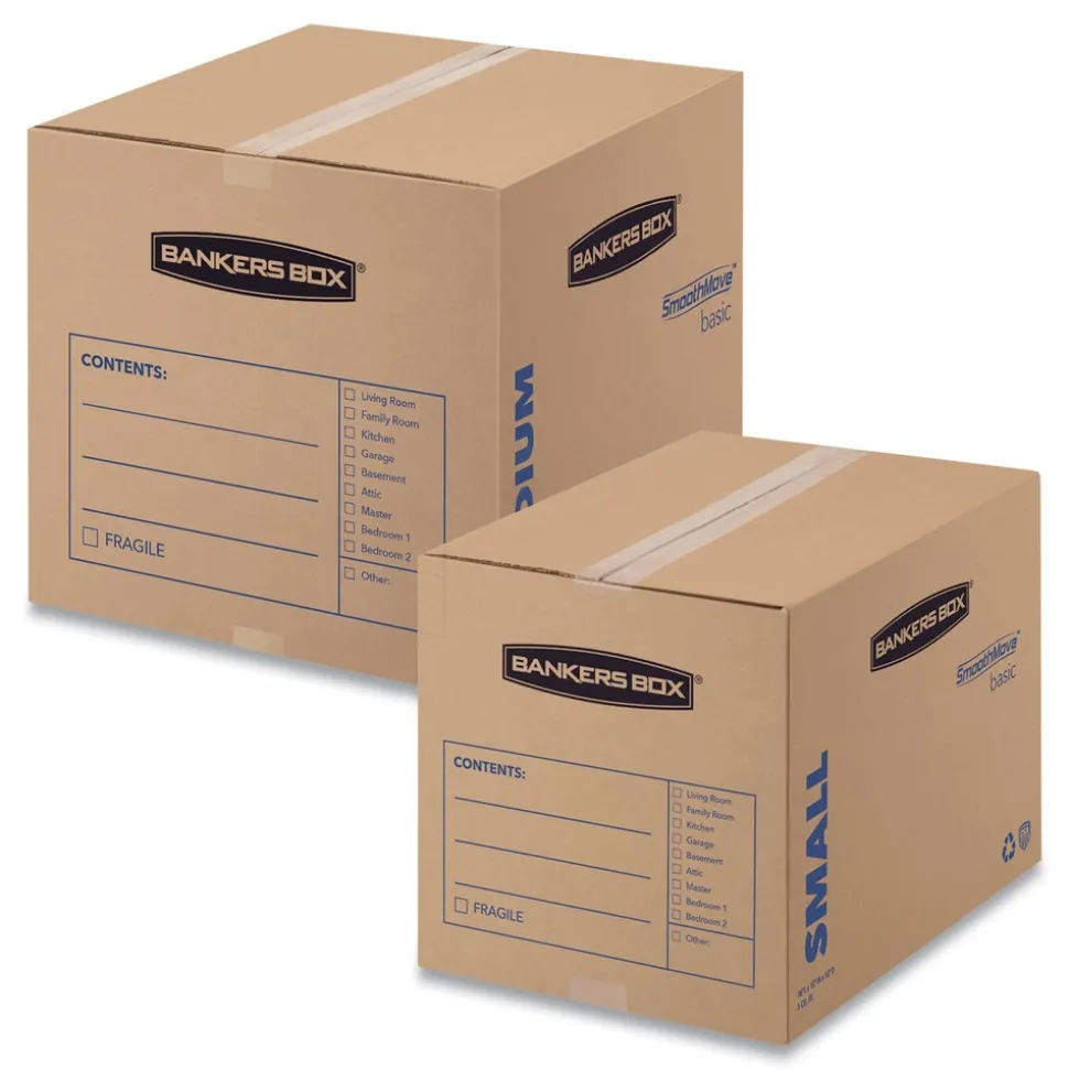 Bankers Box SmoothMove 18 in. x 18 in. x 24 in. Basic Moving/Storage Boxes - Large, Brown/Blue (15/Carton)