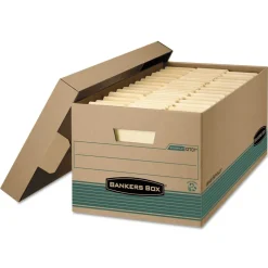 Bankers Box STOR/FILE 15.88 in. x 25.38 in. x 10.25 in. Medium-Duty 100 Percent Recycled Legal Storage Boxes - Kraft/Green (12/Carton)