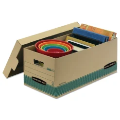 Bankers Box STOR/FILE 15.88 in. x 25.38 in. x 10.25 in. Medium-Duty 100 Percent Recycled Legal Storage Boxes - Kraft/Green (12/Carton)