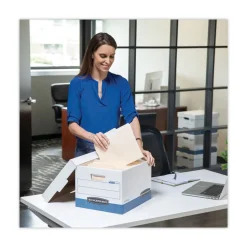 Bankers Box STOR/FILE 15.88 in. x 25.38 in. x 10.25 in. Medium-Duty 100 Percent Recycled Legal Storage Boxes - Kraft/Green (12/Carton)