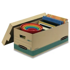 Bankers Box STOR/FILE 12.88 in. x 25.38 in. x 10.25 in. Medium-Duty 100 Percent Recycled Letter Storage Boxes - Kraft/Green (12/Carton)
