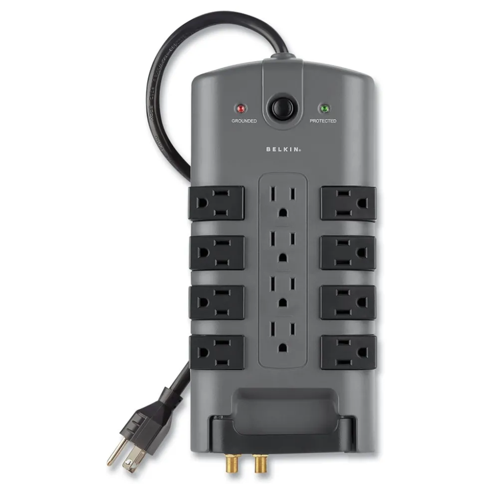 Belkin 4320 J 12 AC Outlets 8 ft. Cord Pivot Plug Surge Protector - Gray